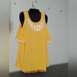 Darling Blue Cold Shoulder Size- L.. Yellow/ White Embroidered.. Rosees/Pearls
